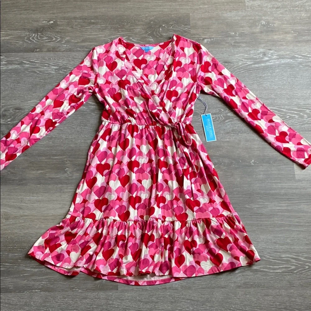 Draper James RSVP Heart Print Long Sleeve Faux Wrap Tiered Dress, New with Tags - Picture 2 of 7